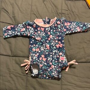 Ruffle Butts Floral Baby Swim One Piece - Navy and Pink